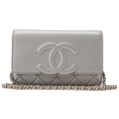 CHANEL Chanel Matelasse Coco Mark Chain Wallet Lambskin Silver Gold-Tone Hardware, Pre-Owned