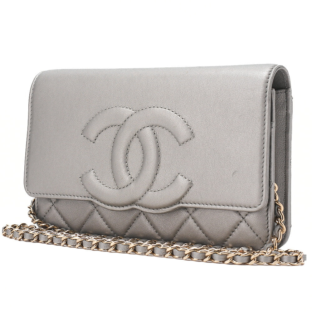 CHANEL Chanel Matelasse Coco Mark Chain Wallet Lambskin Silver Gold-Tone Hardware, Pre-Owned