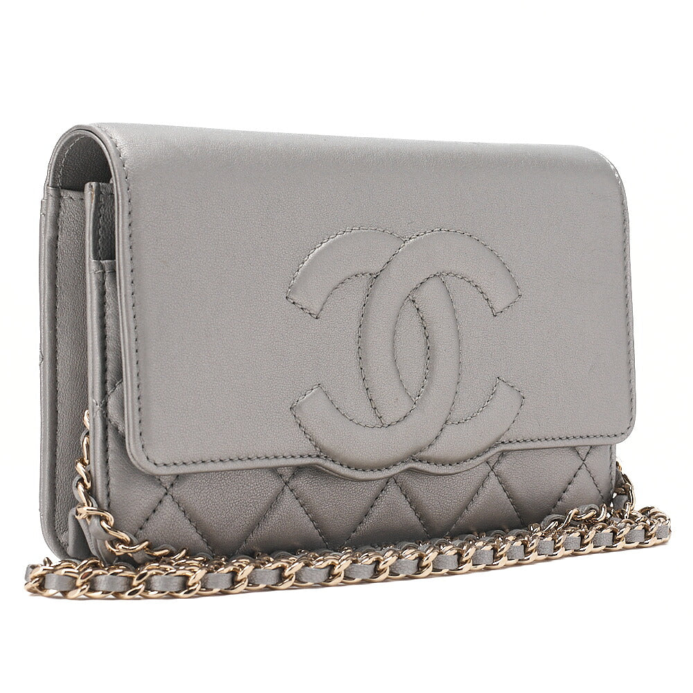 CHANEL Chanel Matelasse Coco Mark Chain Wallet Lambskin Silver Gold-Tone Hardware, Pre-Owned