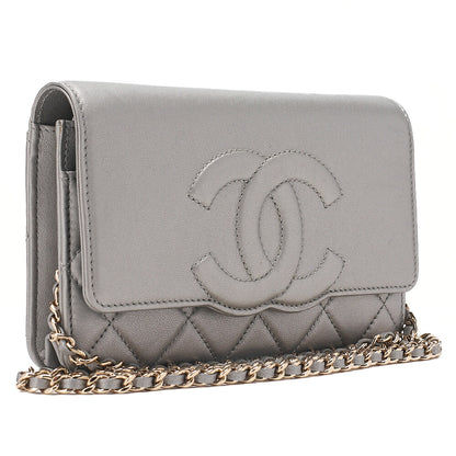 CHANEL Chanel Matelasse Coco Mark Chain Wallet Lambskin Silver Gold-Tone Hardware, Pre-Owned