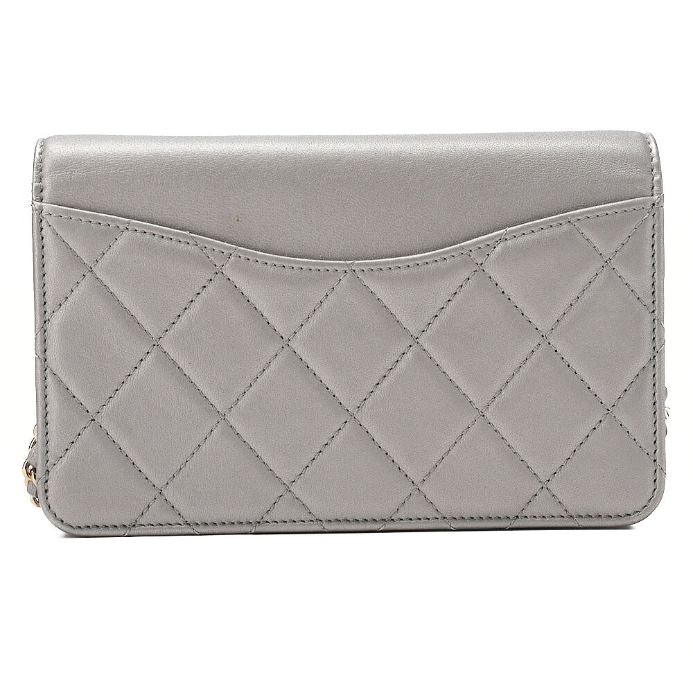 CHANEL Chanel Matelasse Coco Mark Chain Wallet Lambskin Silver Gold-Tone Hardware, Pre-Owned