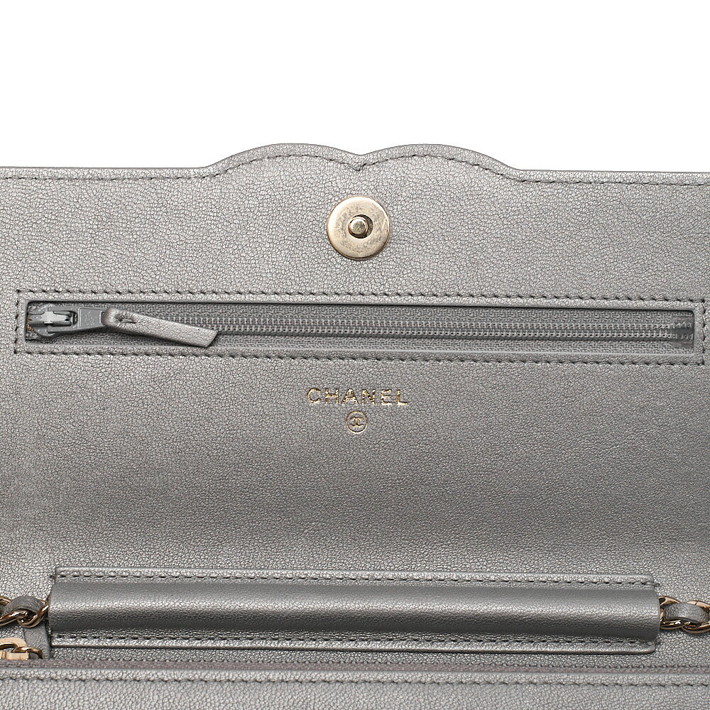 CHANEL Chanel Matelasse Coco Mark Chain Wallet Lambskin Silver Gold-Tone Hardware, Pre-Owned
