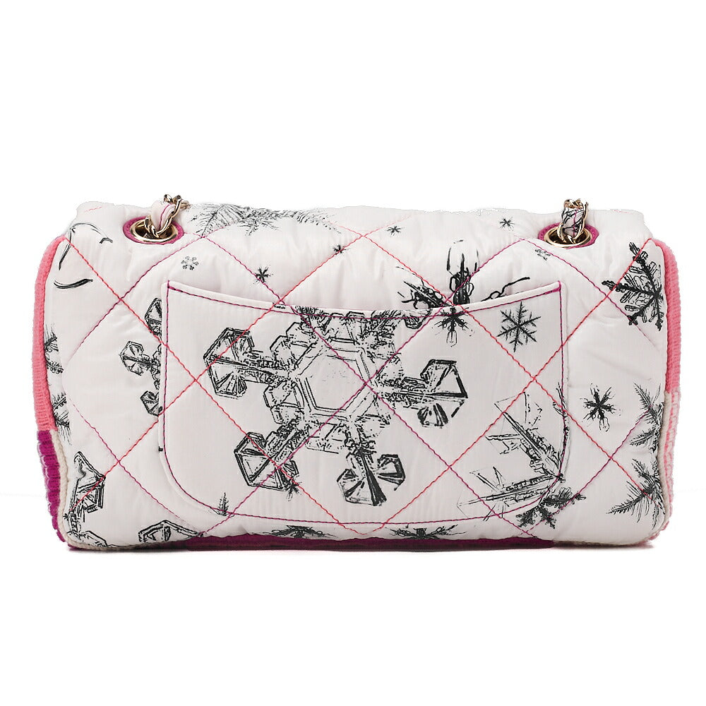 CHANEL Coco Cocoon Nylon X Cotton Turnlock Snow Crystal Motif Print With Snow Crystal Charm Chain Shoulder Multicolor White Gold-Tone Hardware, Pre-Owned