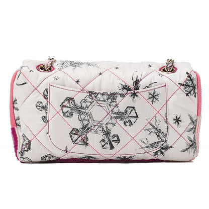 CHANEL Coco Cocoon Nylon X Cotton Turnlock Snow Crystal Motif Print With Snow Crystal Charm Chain Shoulder Multicolor White Gold-Tone Hardware, Pre-Owned