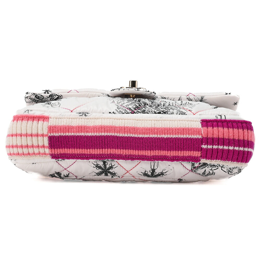 CHANEL Coco Cocoon Nylon X Cotton Turnlock Snow Crystal Motif Print With Snow Crystal Charm Chain Shoulder Multicolor White Gold-Tone Hardware, Pre-Owned