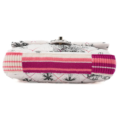 CHANEL Coco Cocoon Nylon X Cotton Turnlock Snow Crystal Motif Print With Snow Crystal Charm Chain Shoulder Multicolor White Gold-Tone Hardware, Pre-Owned