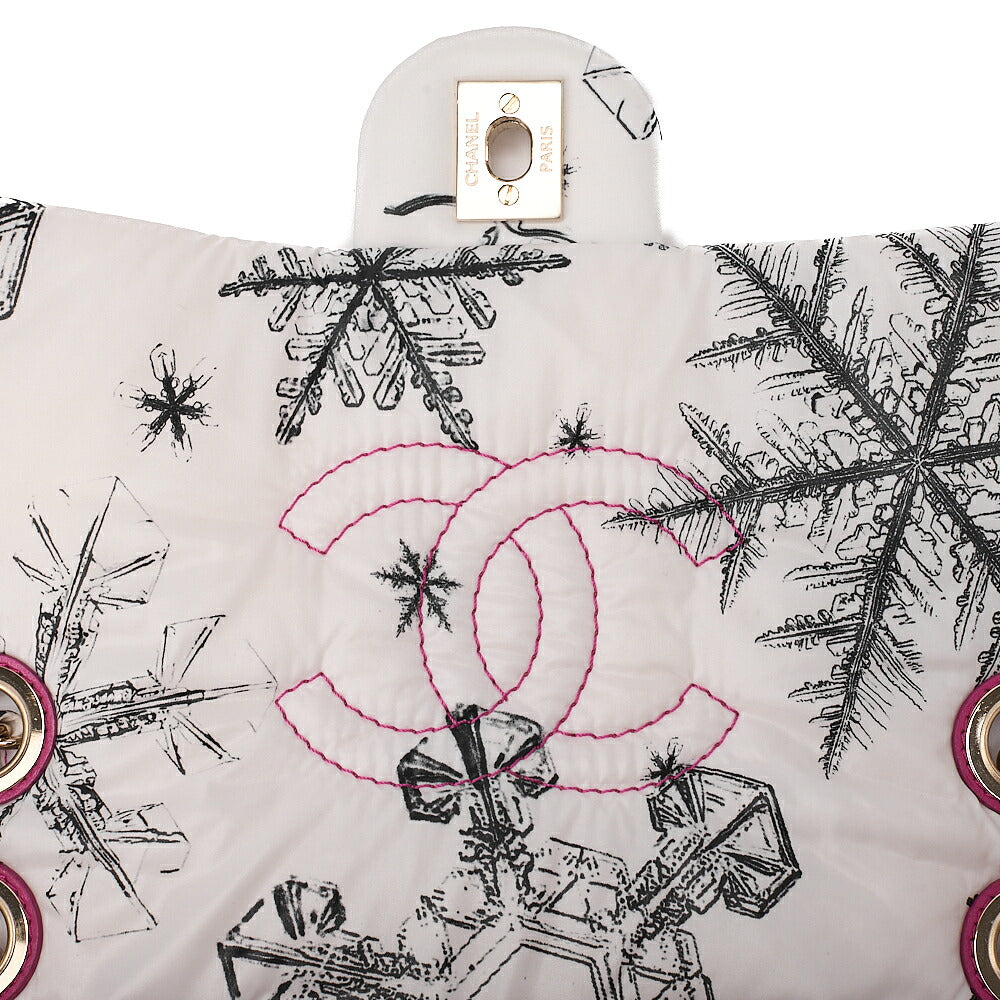 CHANEL Coco Cocoon Nylon X Cotton Turnlock Snow Crystal Motif Print With Snow Crystal Charm Chain Shoulder Multicolor White Gold-Tone Hardware, Pre-Owned