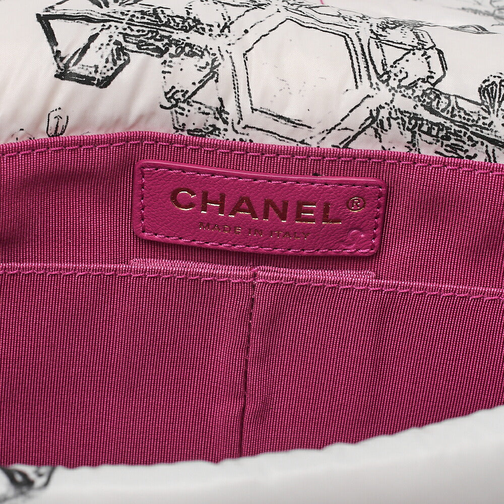 CHANEL Coco Cocoon Nylon X Cotton Turnlock Snow Crystal Motif Print With Snow Crystal Charm Chain Shoulder Multicolor White Gold-Tone Hardware, Pre-Owned