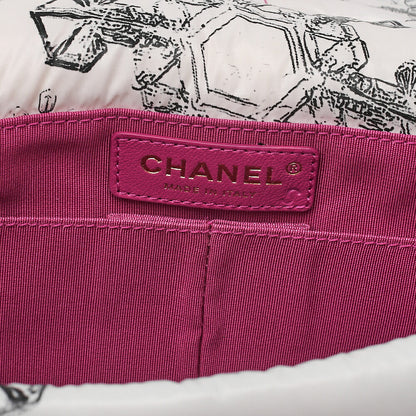 CHANEL Coco Cocoon Nylon X Cotton Turnlock Snow Crystal Motif Print With Snow Crystal Charm Chain Shoulder Multicolor White Gold-Tone Hardware, Pre-Owned