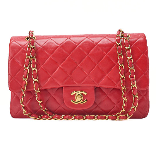 CHANEL Chain Shoulder Bag Matelasse Lambskin Red Gold-Tone Hardware, Pre-Owned