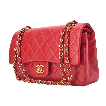 CHANEL Chain Shoulder Bag Matelasse Lambskin Red Gold-Tone Hardware, Pre-Owned