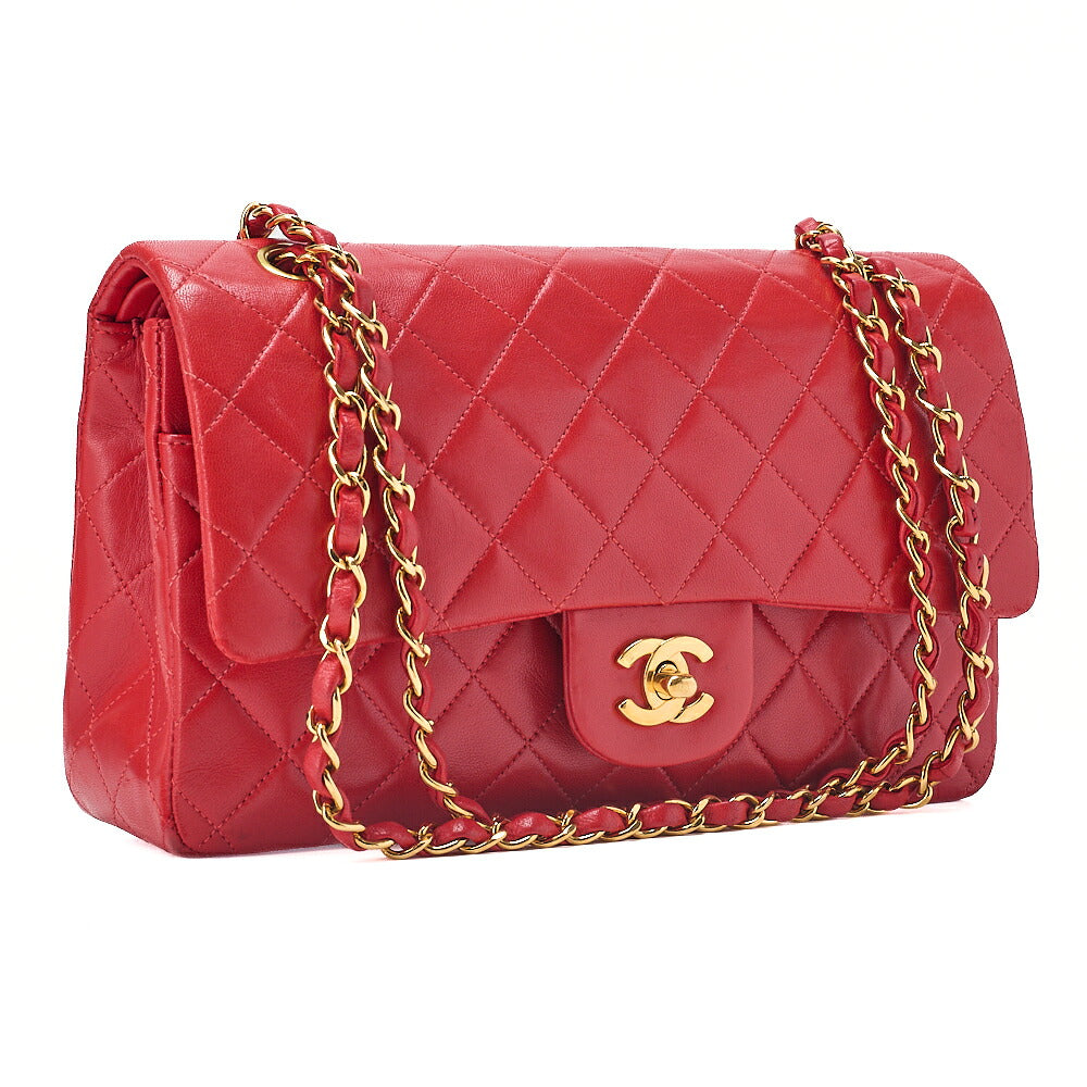 CHANEL Chain Shoulder Bag Matelasse Lambskin Red Gold-Tone Hardware, Pre-Owned