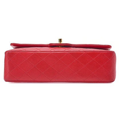 CHANEL Chain Shoulder Bag Matelasse Lambskin Red Gold-Tone Hardware, Pre-Owned