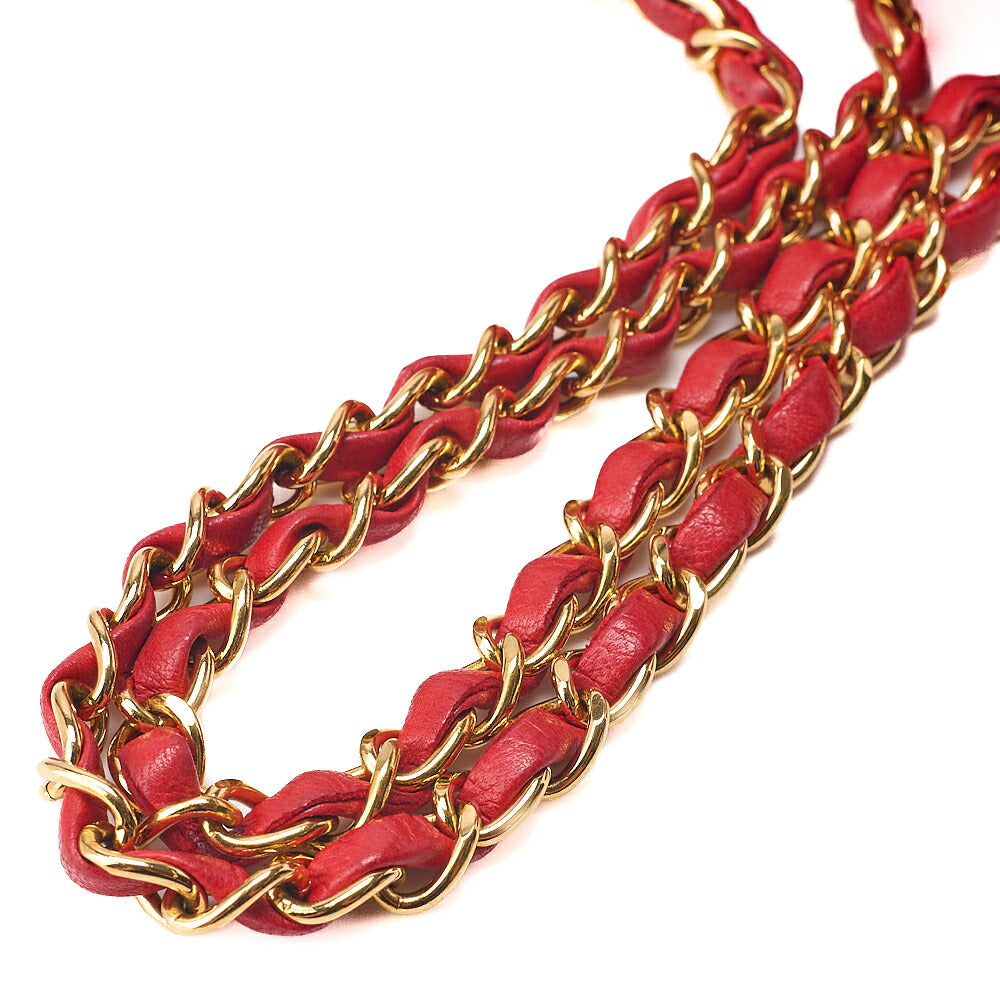 CHANEL Chain Shoulder Bag Matelasse Lambskin Red Gold-Tone Hardware, Pre-Owned