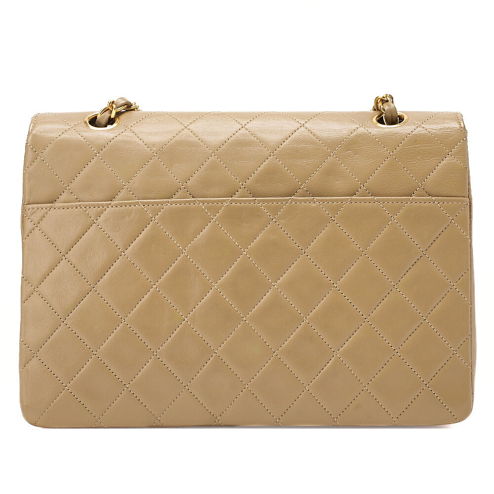 CHANEL Chain Shoulder Bag Matelasse Lambskin Beige Round Flap Gold-Tone Hardware, Pre-Owned