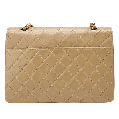 CHANEL Chain Shoulder Bag Matelasse Lambskin Beige Round Flap Gold-Tone Hardware, Pre-Owned