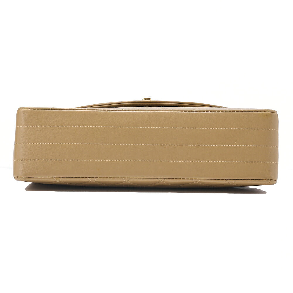 CHANEL Chain Shoulder Bag Matelasse Lambskin Beige Round Flap Gold-Tone Hardware, Pre-Owned