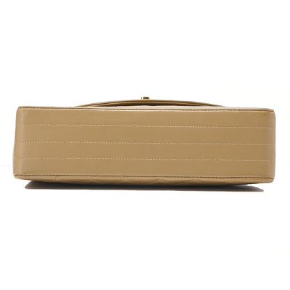 CHANEL Chain Shoulder Bag Matelasse Lambskin Beige Round Flap Gold-Tone Hardware, Pre-Owned
