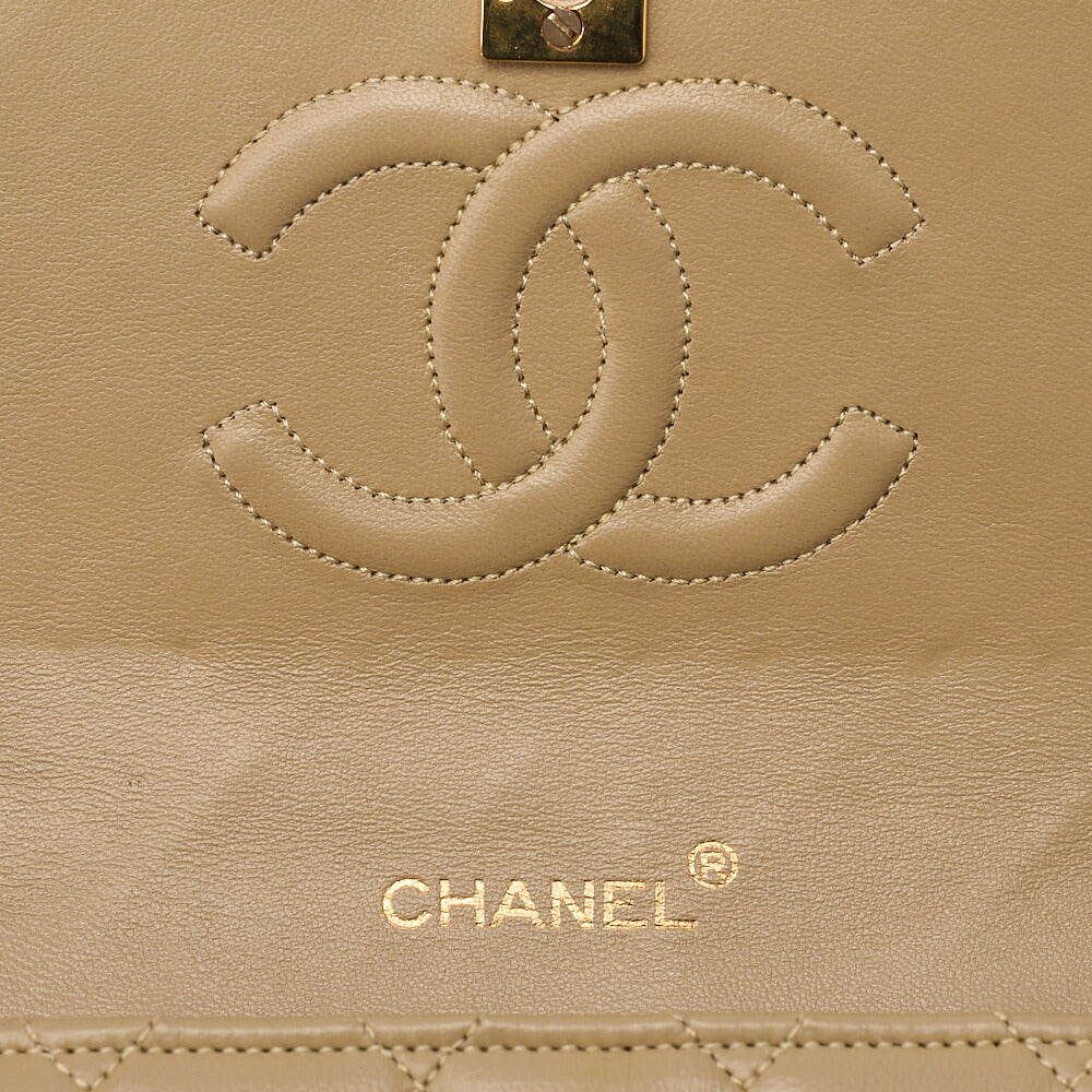 CHANEL Chain Shoulder Bag Matelasse Lambskin Beige Round Flap Gold-Tone Hardware, Pre-Owned