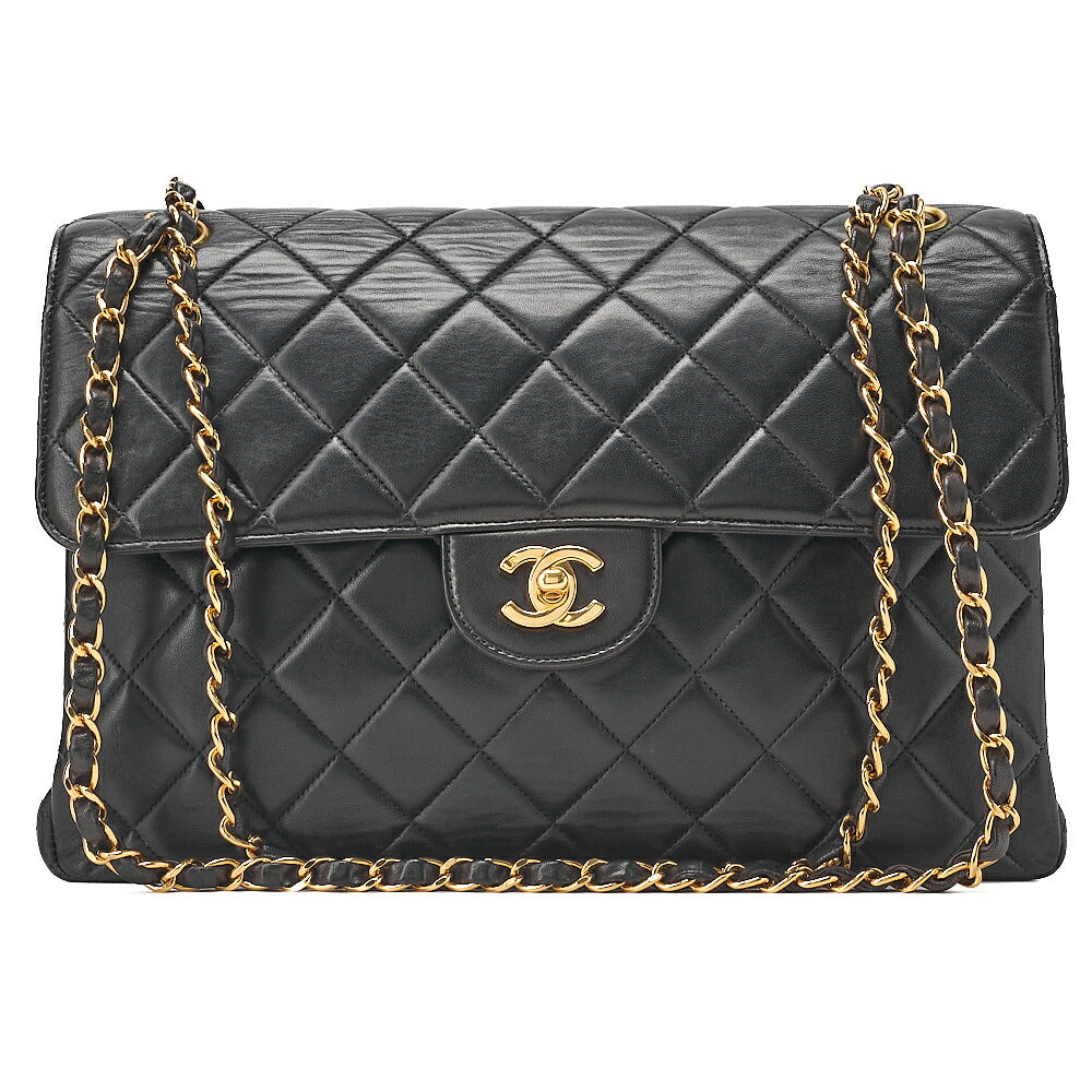 CHANEL Lambskin Matelasse Double Face 30cm Chain Shoulder Black Gold-Tone Hardware, Pre-Owned