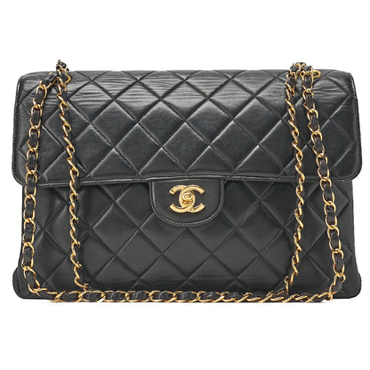 CHANEL Lambskin Matelasse Double Face 30cm Chain Shoulder Black Gold-Tone Hardware, Pre-Owned