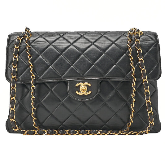 CHANEL Lambskin Matelasse Double Face 30cm Chain Shoulder Black Gold-Tone Hardware, Pre-Owned