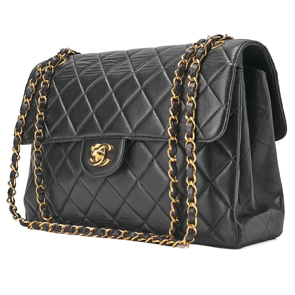 CHANEL Lambskin Matelasse Double Face 30cm Chain Shoulder Black Gold-Tone Hardware, Pre-Owned