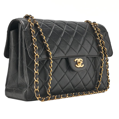 CHANEL Lambskin Matelasse Double Face 30cm Chain Shoulder Black Gold-Tone Hardware, Pre-Owned