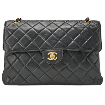 CHANEL Lambskin Matelasse Double Face 30cm Chain Shoulder Black Gold-Tone Hardware, Pre-Owned