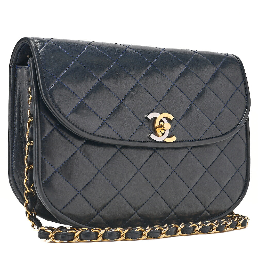 CHANEL Lamb Matelasse Paris Limited Chain Shoulder Navy Gold x Silver-Tone Hardware, Pre-Owned
