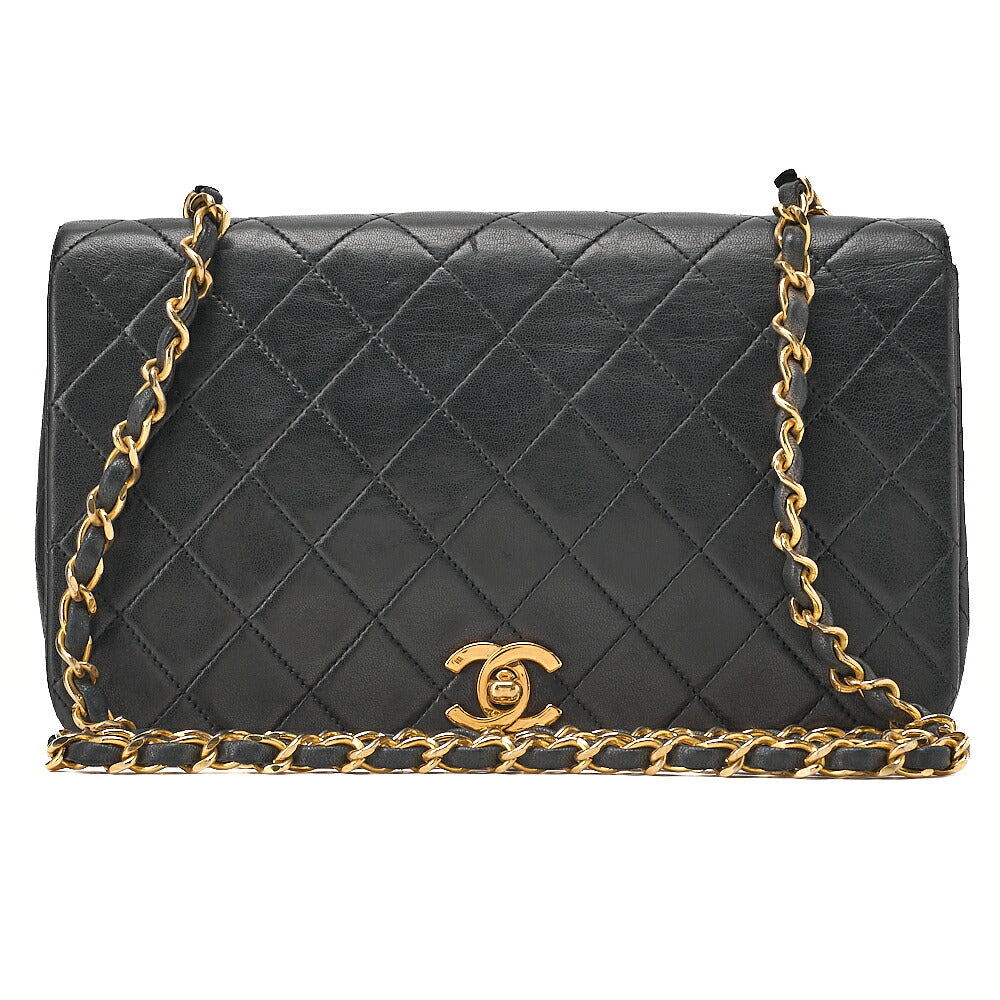 CHANEL Lambskin Matelasse Full Flap 23cm Chain Shoulder Black Gold-Tone Hardware, Pre-Owned
