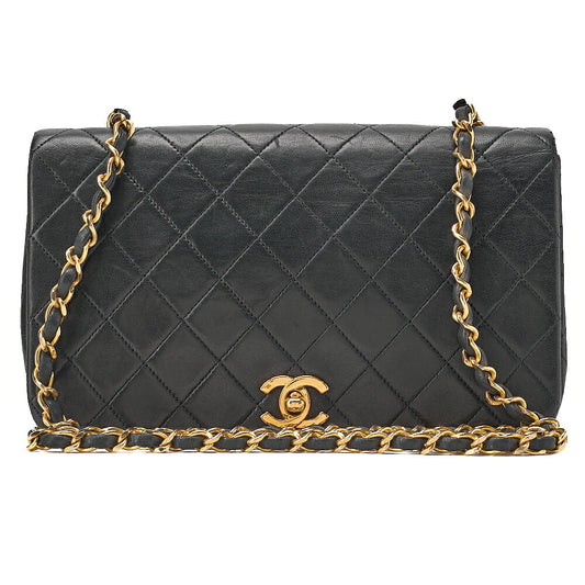 CHANEL Lambskin Matelasse Full Flap 23cm Chain Shoulder Black Gold-Tone Hardware, Pre-Owned