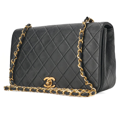 CHANEL Lambskin Matelasse Full Flap 23cm Chain Shoulder Black Gold-Tone Hardware, Pre-Owned