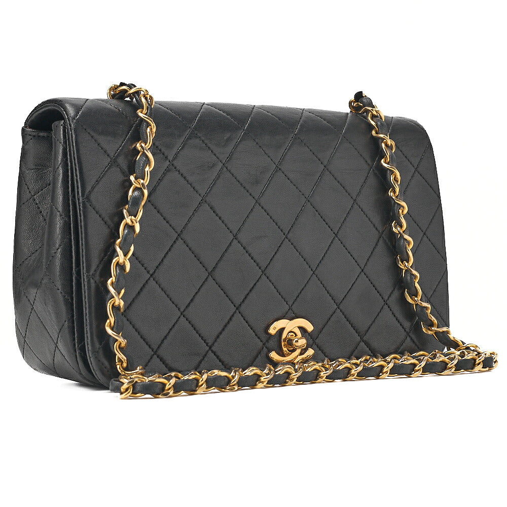 CHANEL Lambskin Matelasse Full Flap 23cm Chain Shoulder Black Gold-Tone Hardware, Pre-Owned