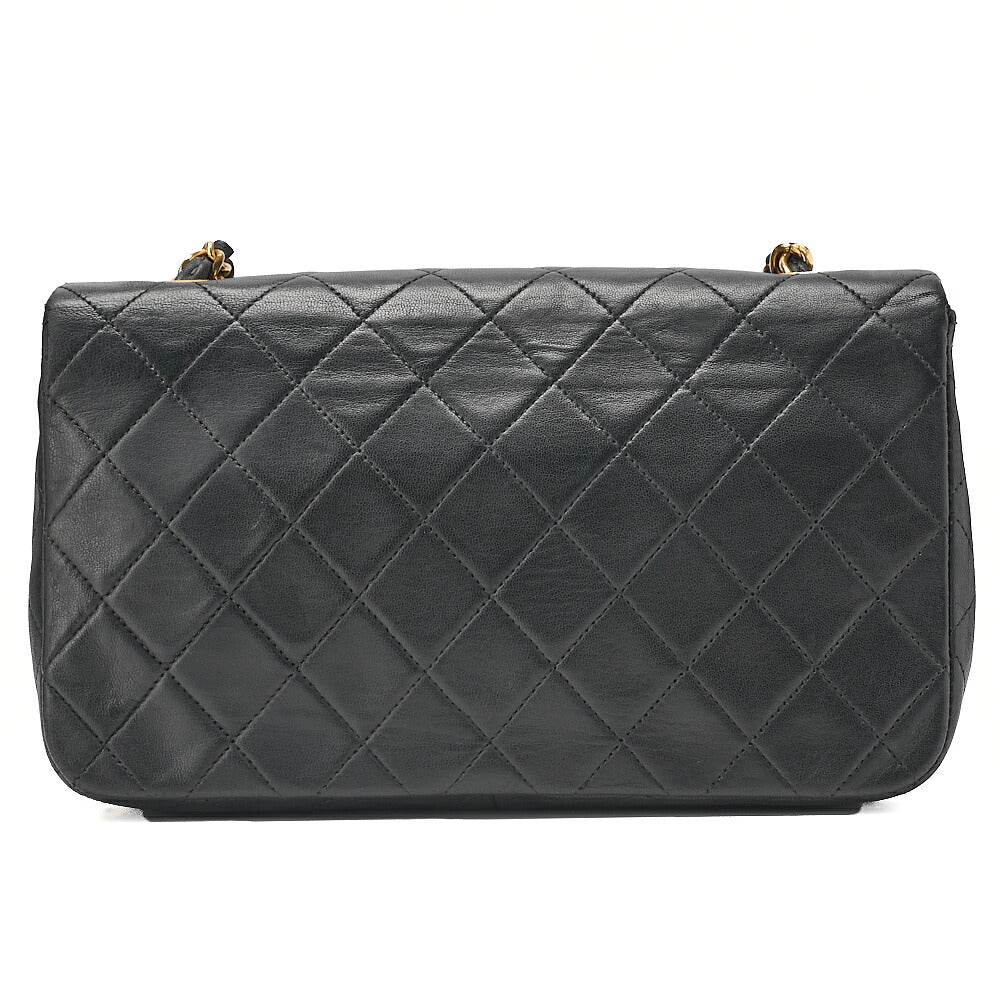 CHANEL Lambskin Matelasse Full Flap 23cm Chain Shoulder Black Gold-Tone Hardware, Pre-Owned