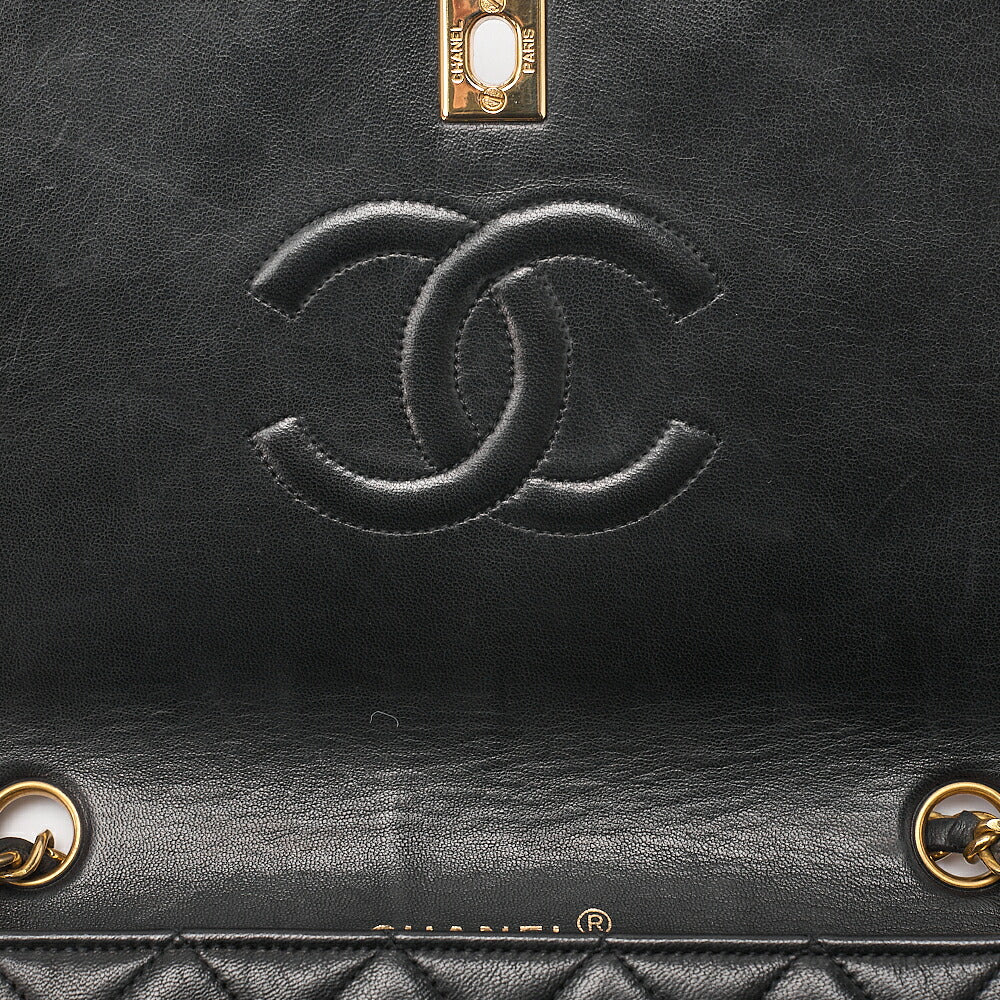 CHANEL Lambskin Matelasse Full Flap 23cm Chain Shoulder Black Gold-Tone Hardware, Pre-Owned