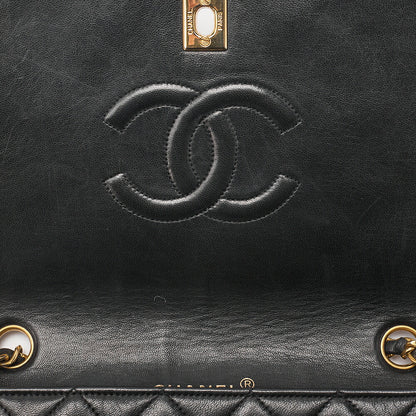 CHANEL Lambskin Matelasse Full Flap 23cm Chain Shoulder Black Gold-Tone Hardware, Pre-Owned
