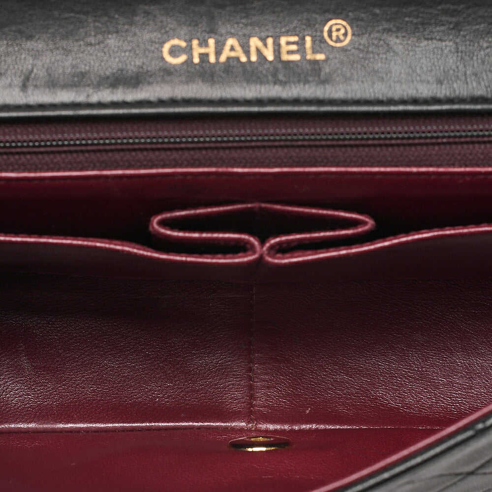 CHANEL Lambskin Matelasse Full Flap 23cm Chain Shoulder Black Gold-Tone Hardware, Pre-Owned