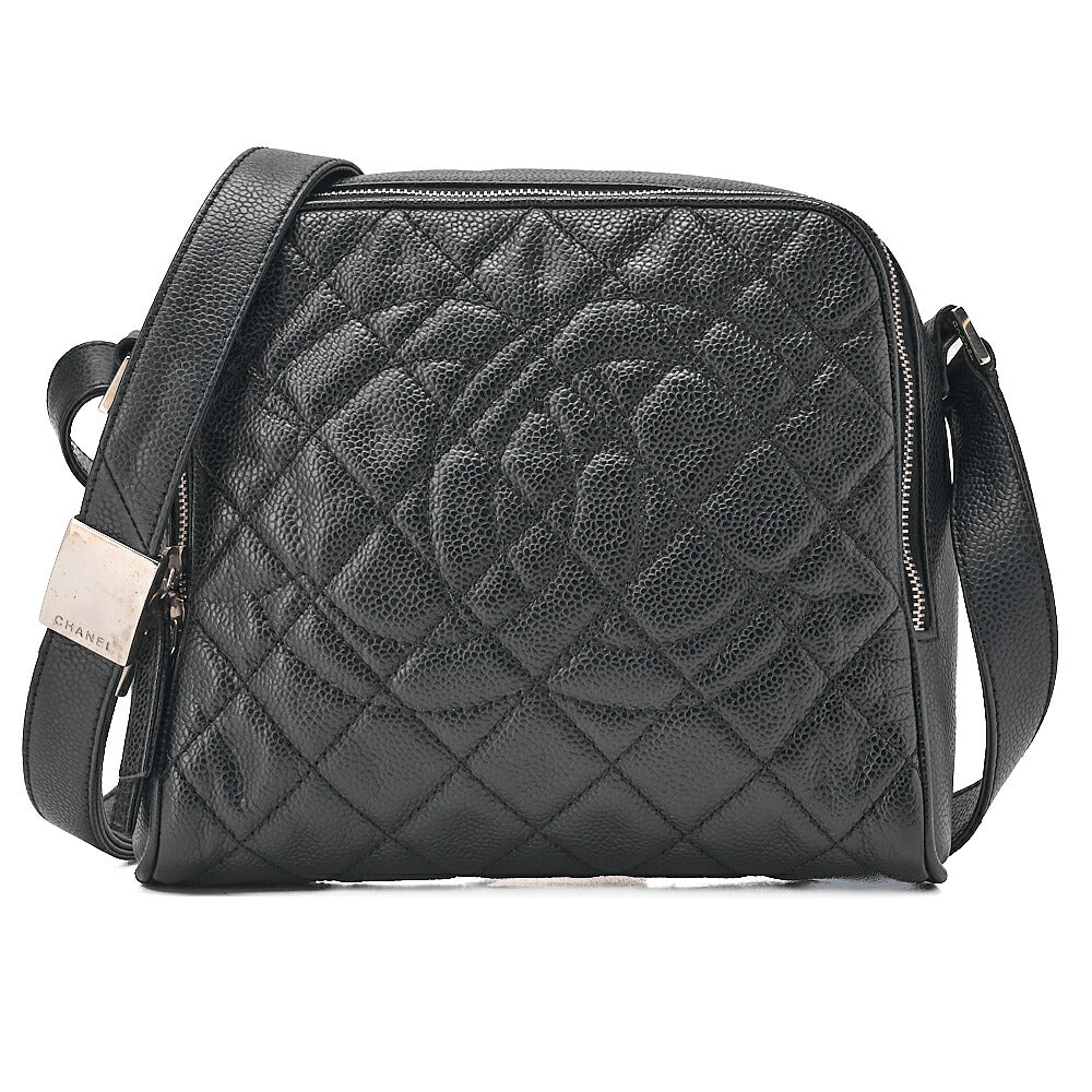CHANEL Caviar Skin Coco Mark Shoulder Bag Black Silver-Tone Hardware, Pre-Owned