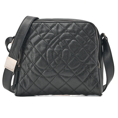 CHANEL Caviar Skin Coco Mark Shoulder Bag Black Silver-Tone Hardware, Pre-Owned