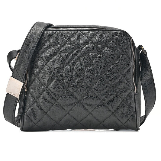 CHANEL Caviar Skin Coco Mark Shoulder Bag Black Silver-Tone Hardware, Pre-Owned