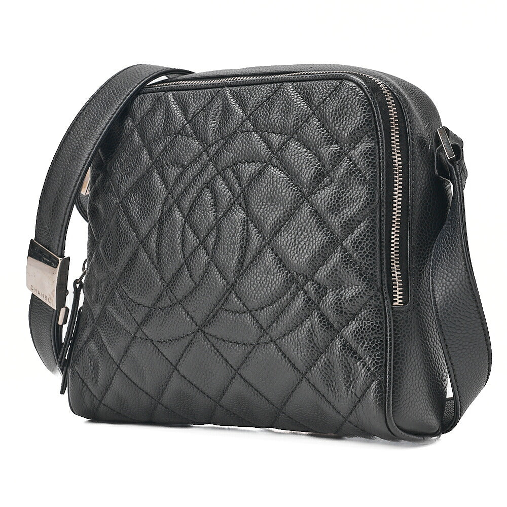 CHANEL Caviar Skin Coco Mark Shoulder Bag Black Silver-Tone Hardware, Pre-Owned