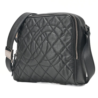 CHANEL Caviar Skin Coco Mark Shoulder Bag Black Silver-Tone Hardware, Pre-Owned