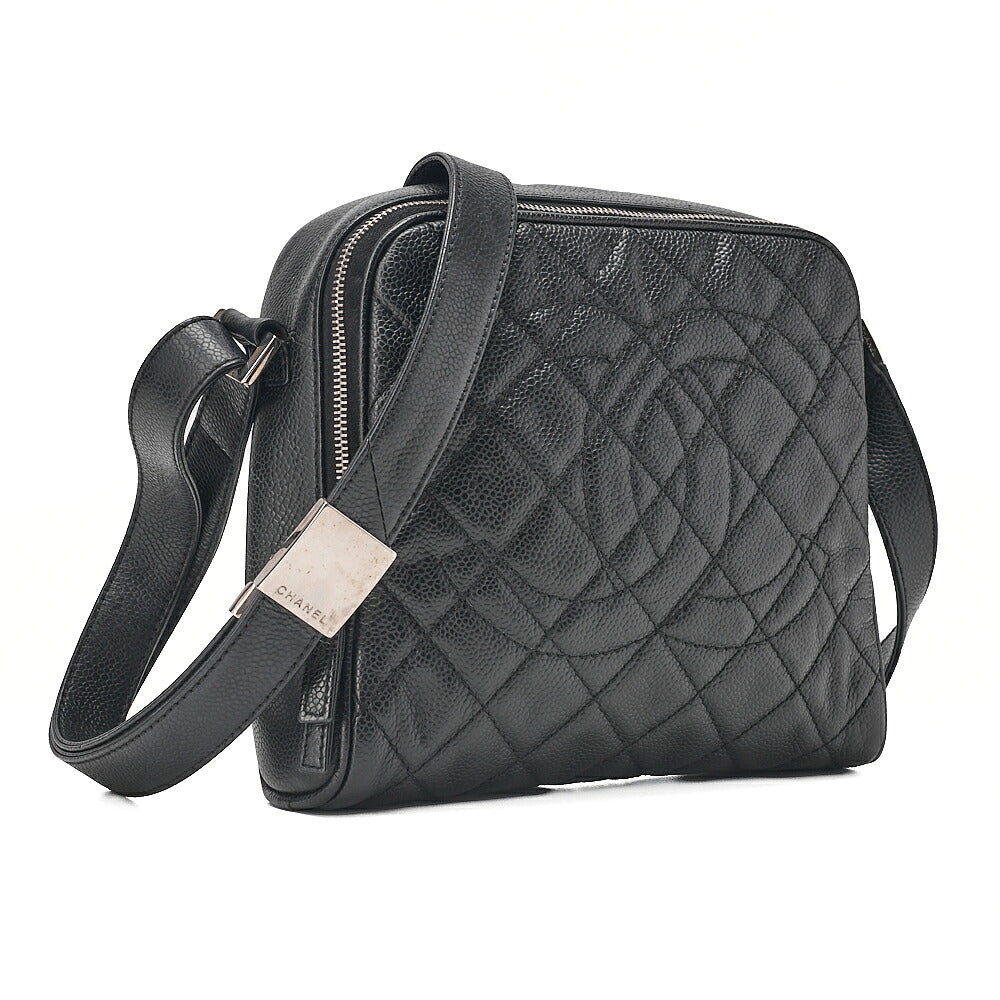 CHANEL Caviar Skin Coco Mark Shoulder Bag Black Silver-Tone Hardware, Pre-Owned