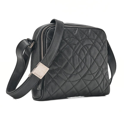 CHANEL Caviar Skin Coco Mark Shoulder Bag Black Silver-Tone Hardware, Pre-Owned