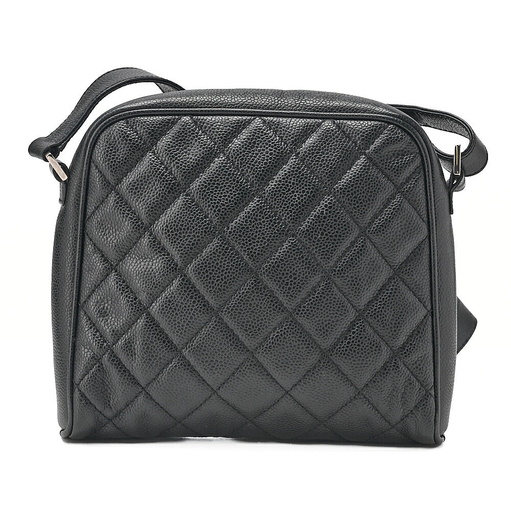CHANEL Caviar Skin Coco Mark Shoulder Bag Black Silver-Tone Hardware, Pre-Owned