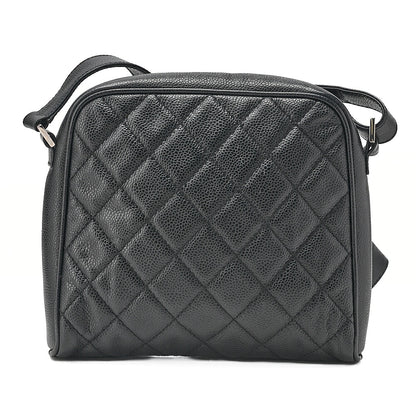 CHANEL Caviar Skin Coco Mark Shoulder Bag Black Silver-Tone Hardware, Pre-Owned