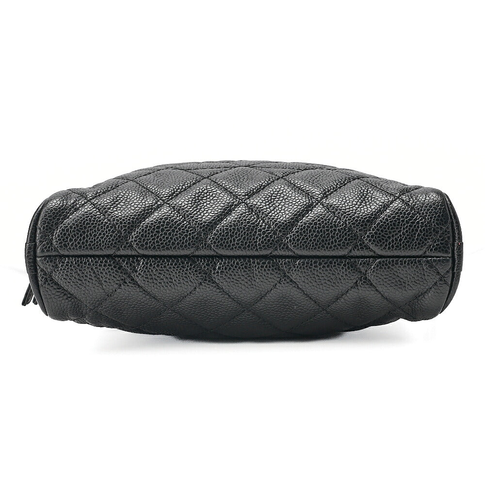 CHANEL Caviar Skin Coco Mark Shoulder Bag Black Silver-Tone Hardware, Pre-Owned