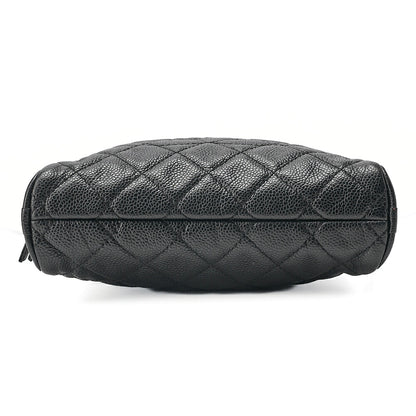 CHANEL Caviar Skin Coco Mark Shoulder Bag Black Silver-Tone Hardware, Pre-Owned