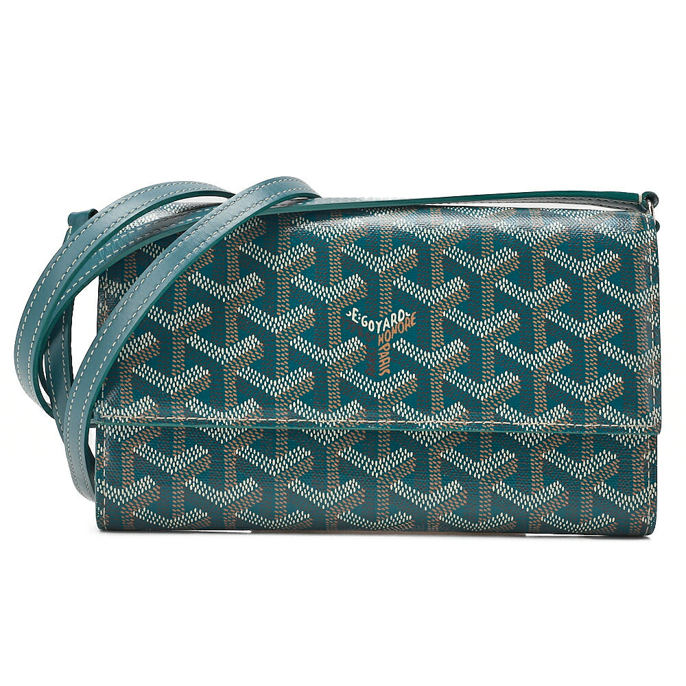 GOYARD Valenne Pouch Wallet Shoulder Bag PVC x Leather Green (Silver-Tone Hardware, Pre-Owned